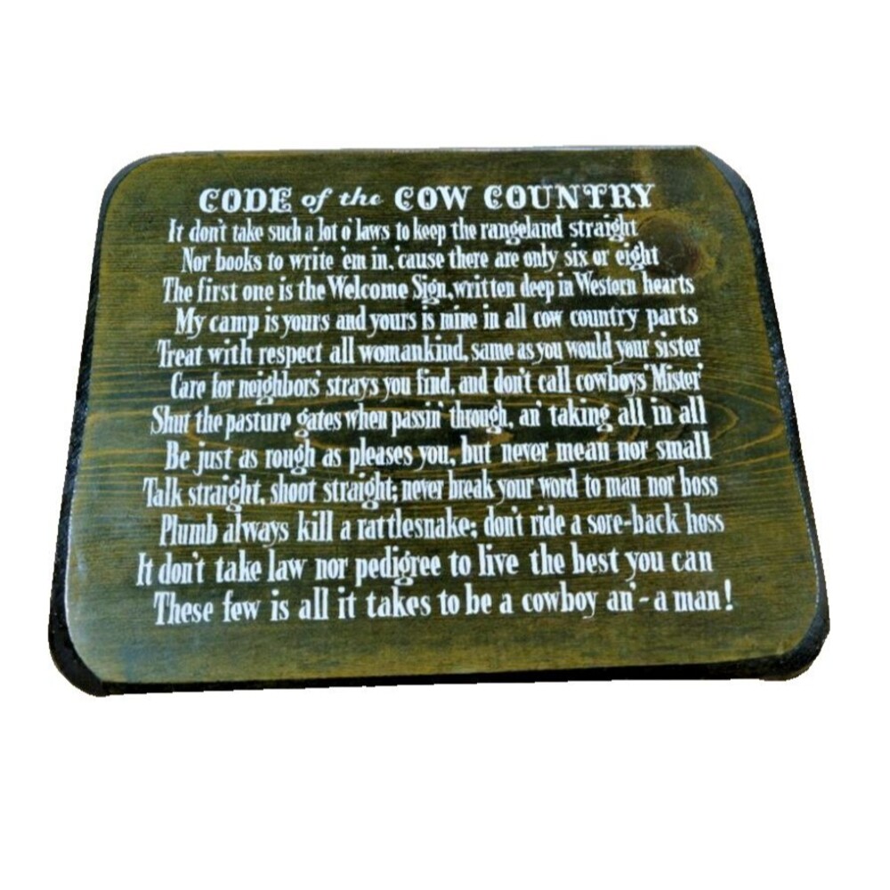 Code Of Cow Country Wood Cowboy Sign western home decor wall hanging bull steer